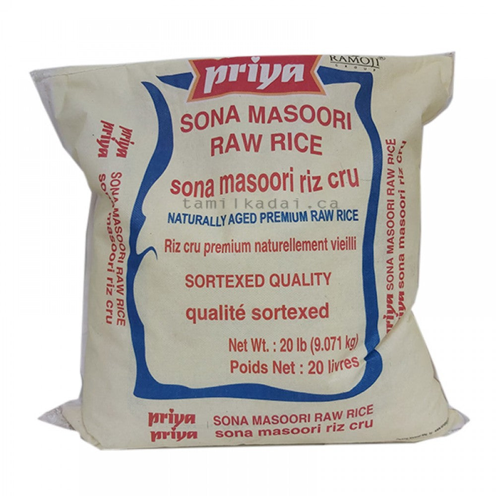 Sona Masoori Raw Rice (20 Lb) - Priya